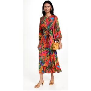 Farm Rio $265 Urban Jungle Cut-out Midi Monstera Colorful Viscose Dress XS